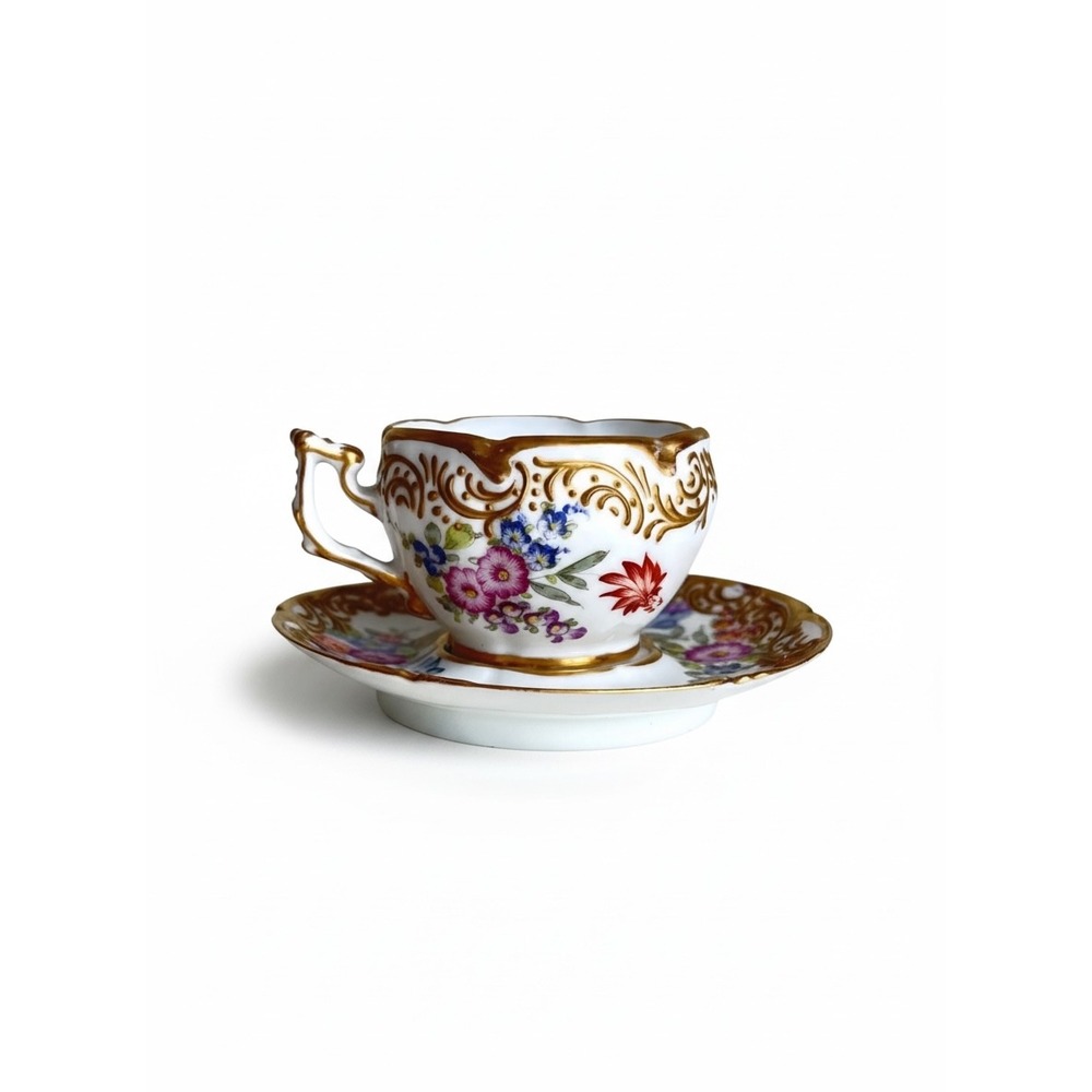 19th Century French Boudois & Bloch Antique Porcelain Cup and Saucer Gold Gilt